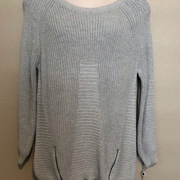 NWT Modamix Women's Gray Scoop Neck Zip Front Long Sleeve Sweater Plus Sizes - Picture 3 of 16
